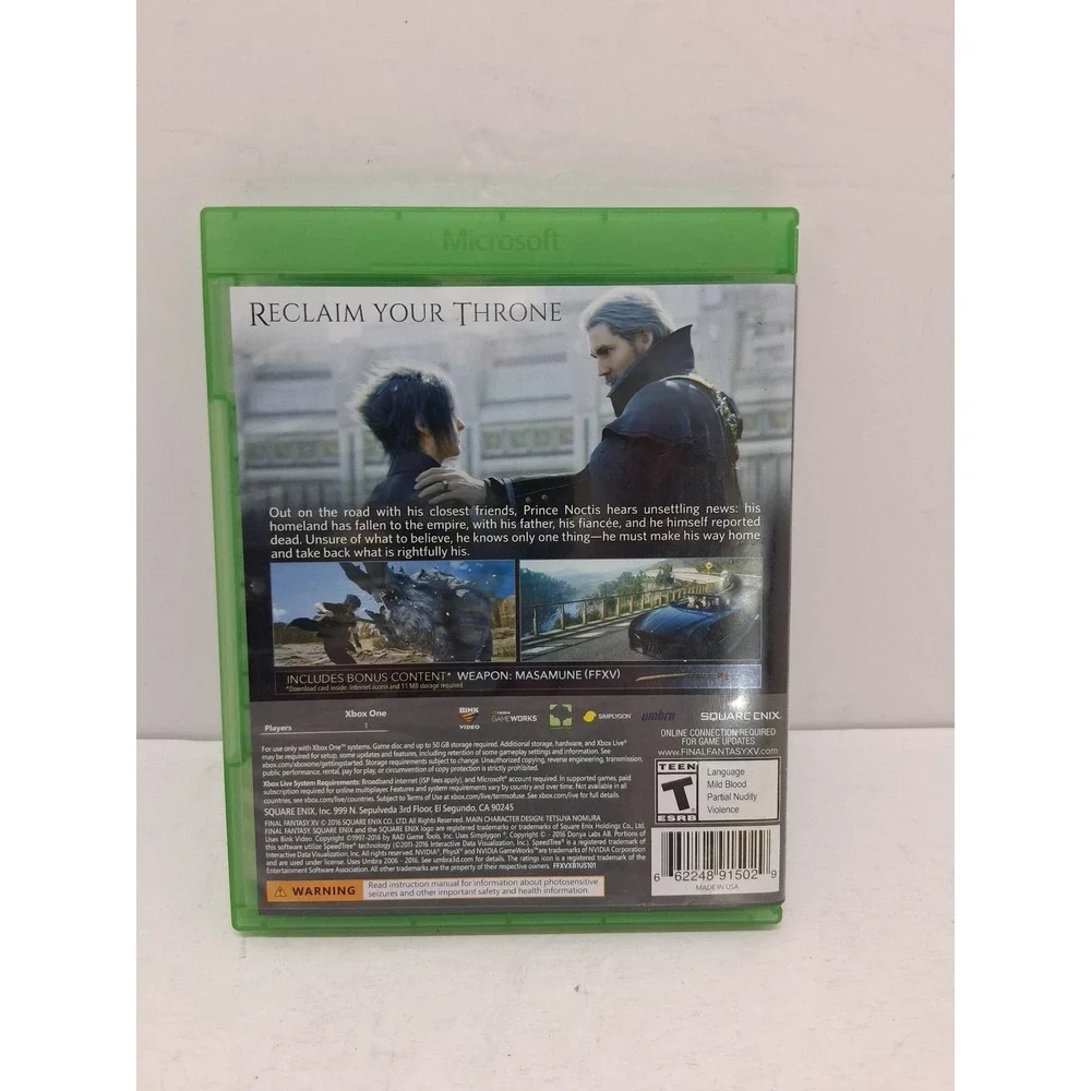 Final Fantasy XV Day One Edition Xbox One Square Enix RPG Video Game Disc Case